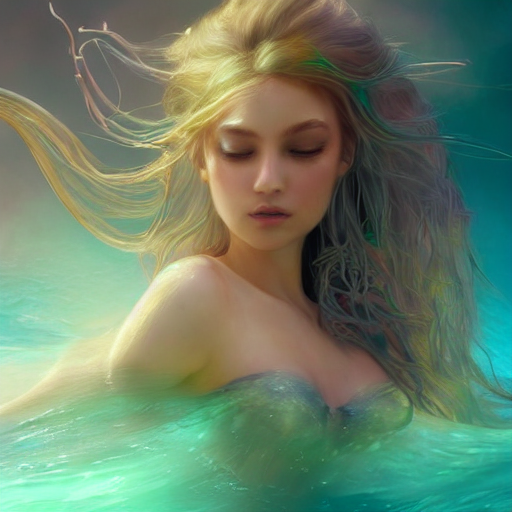 An AI generated image of a beautiful mermaid on the water.